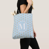 Witte monogram zaft Blue Gold Polka Dots Tote Bag (Dichtbij)