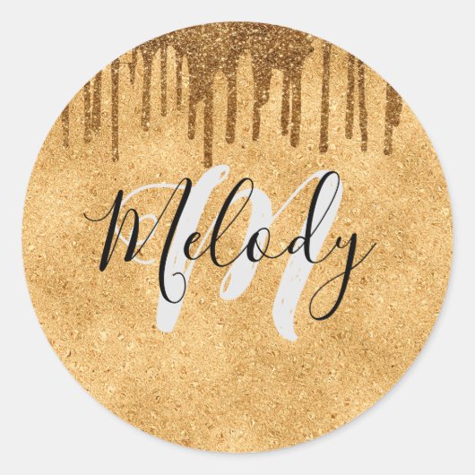 Witte monogram zwart schrift op het druppelen van  ronde sticker (Voorkant)