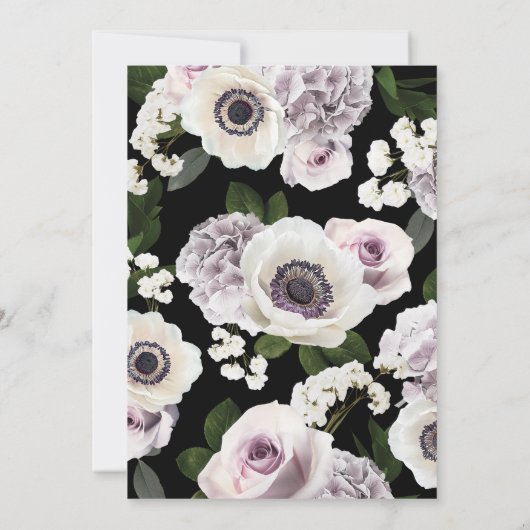 Witte Moody Anemoon en Paarse Rozen Vrijgezellenfe Kaart (Achterkant)