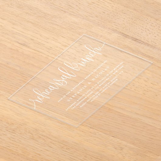 Witte Mooie Calligraphy Oefenbrunch Acryl Uitnodigingen (Laagn)