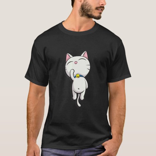 Witte Mooie Kat Slaap T-shirt (Voorkant)