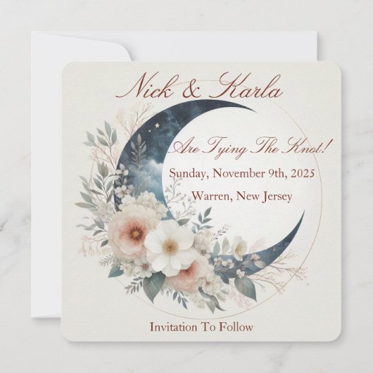 Witte Moonflower Bewaar de datum Foto Aankondiging (Achterkant)