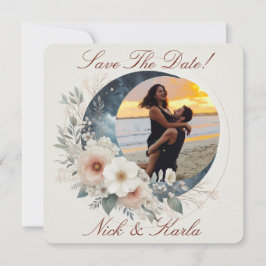 Witte Moonflower Bewaar de datum Foto Aankondiging