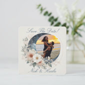 Witte Moonflower Bewaar de datum Foto Aankondiging (Staand voorkant)