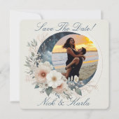 Witte Moonflower Bewaar de datum Foto Aankondiging (Voorkant)