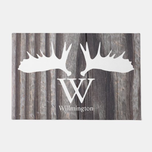 Witte Moose gewei verweerd hout - gepersonaliseerd Deurmat (Voorkant)