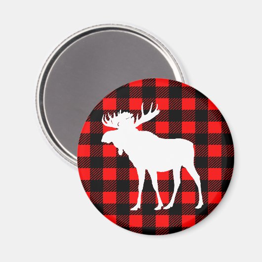 Witte Moose & Rustiek Zwart Rood Buffel Check Plak Magneet (Voorkant / Achterkant)