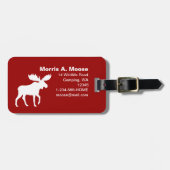 Witte Moose Silhouet op Rood Bagagelabel (Voorkant horizontaal)