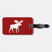 Witte Moose Silhouet op Rood Bagagelabel (Achterkant horizontaal)