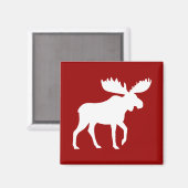 Witte Moose Silhouet op Rood Magneet (Voorkant / Achterkant)