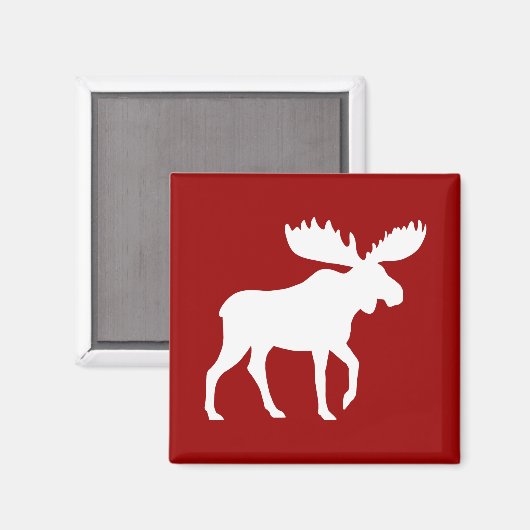 Witte Moose Silhouet op Rood Magneet (Voorkant / Achterkant)