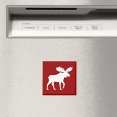 Witte Moose Silhouet op Rood Magneet (Insitu (Vaatwasser))