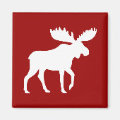 Witte Moose Silhouet op Rood Magneet (Voorkant)