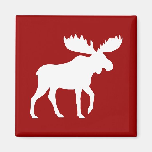 Witte Moose Silhouet op Rood Magneet (Voorkant)