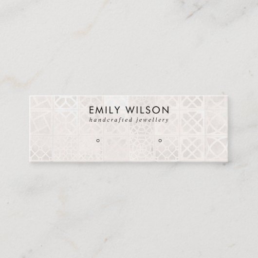 WITTE MOROCCAN TEGEL TEXTURE STUD EARRING DISPLAY MINI VISITEKAARTJE (Voorkant)