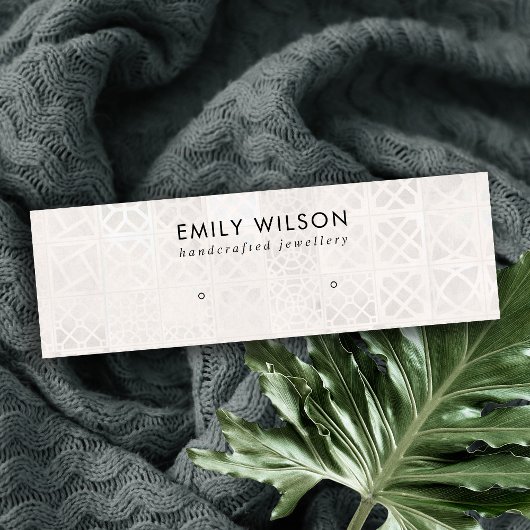 WITTE MOROCCAN TEGEL TEXTURE STUD EARRING DISPLAY MINI VISITEKAARTJE