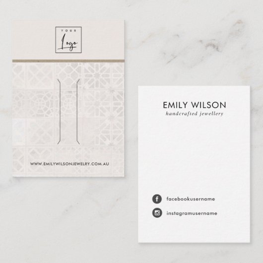 WITTE MOROCCANTISCHE TILE TEXTURE HAIR CLIP DISPLA VISITEKAARTJE (Voorkant / Achterkant)