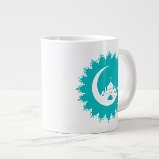 Witte Moskee in Crescent Moon Ramadan blauw Grote Koffiekop (Voorkant rechts)