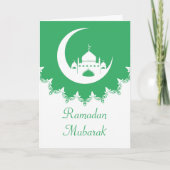 Witte Moskee in Crescent Moon Ramadan, groen Feestdagen Kaart (Voorkant)