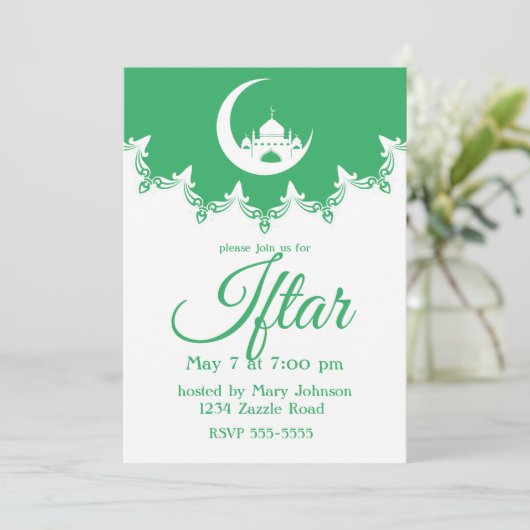 Witte Moskee in Crescent Moon Ramadan Iftar Kaart (Staand voorkant)