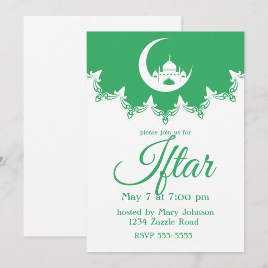 Witte Moskee in Crescent Moon Ramadan Iftar Kaart (Voorkant / Achterkant)