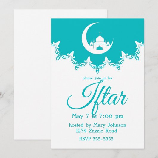 Witte Moskee in Crescent Moon Ramadan Iftar Kaart (Voorkant / Achterkant)