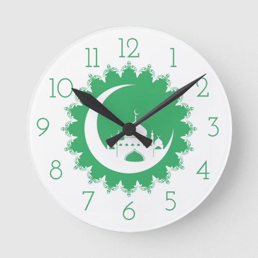 Witte moskee in Crescent Moon Ramadan Ronde Klok (Voorkant)