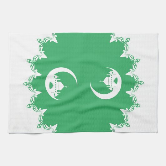 Witte moskee in Crescent Moon Ramadan Theedoek (Horizontaal)