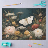 Witte Mot en Drieerige Bloemen Tissuepapier (Craft)
