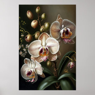 Witte mot Orchidee Bloem Art Print Poster