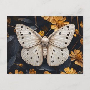 Witte mot rustend tussen gele bloemen briefkaart
