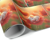 Witte muis dutten op een rode papaver cadeaupapier (Rol Hoek)