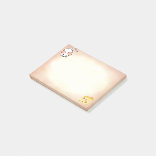 Witte muis en kaas op beige post-it® notes (Schuin)