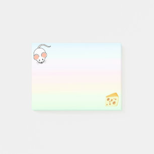 Witte muis en kaas op pastelkleuren post-it® notes