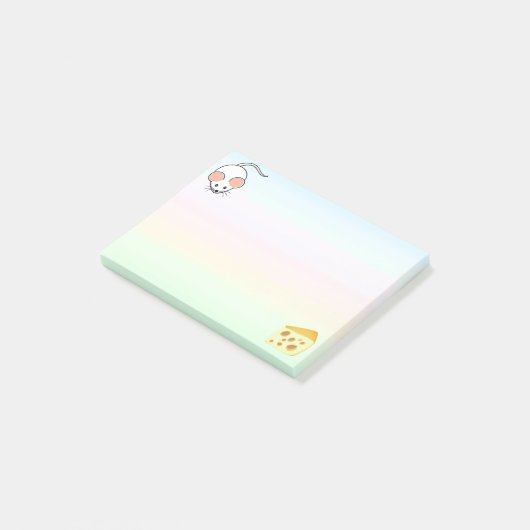 Witte muis en kaas op pastelkleuren post-it® notes (Schuin)