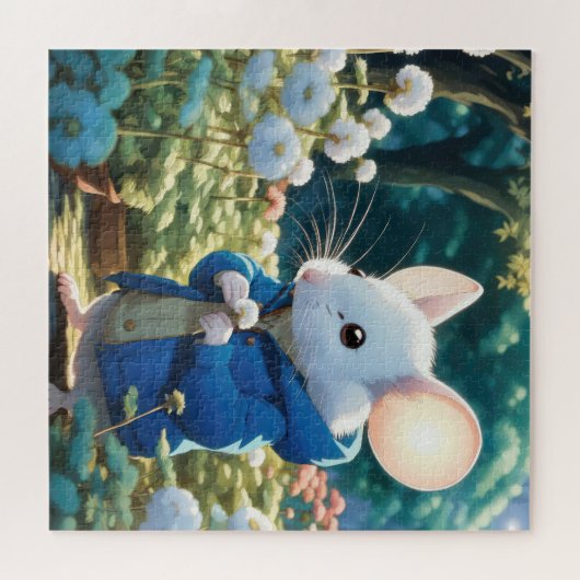 Witte muis in bloementuin legpuzzel (Horizontaal)