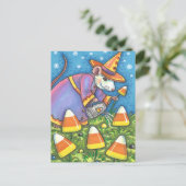 WITTE MUIS IN CANDY CORN GARDEN, KLEURRIJK EN SCHA FEESTDAGENKAART (Staand voorkant)