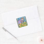 WITTE MUIS IN CANDY CORN GARDEN, KLEURRIJK EN SCHA VIERKANTE STICKER (Envelop)