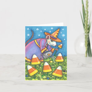 WITTE MUIS IN CANDY CORN TUIN, KLEURRIJKE Blanco Feestdagen Kaart