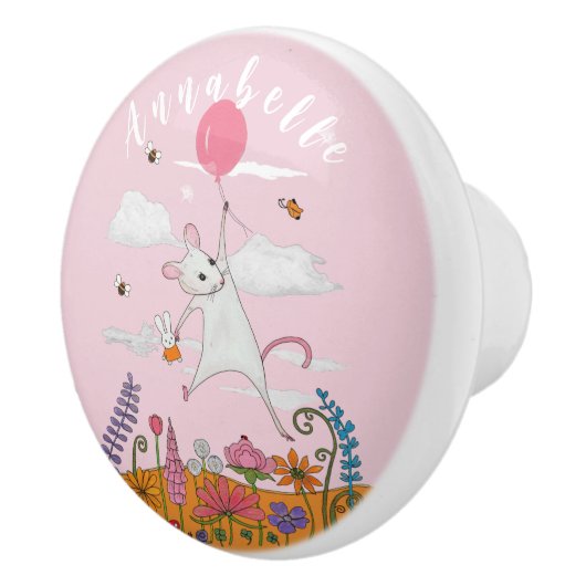  witte muis met ballon voor baby keramische knop (Rechts)