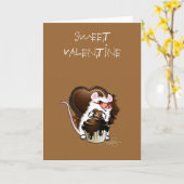 Witte muis met een chocolade hart kaart (Gele Bloem)