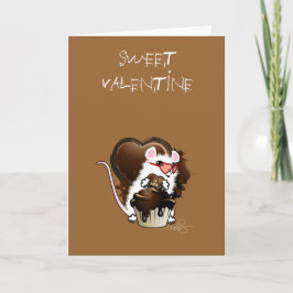 Witte muis met een chocolade hart kaart