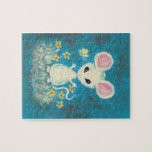 Witte muis met gele bloemen en vlinder. legpuzzel (Horizontaal)