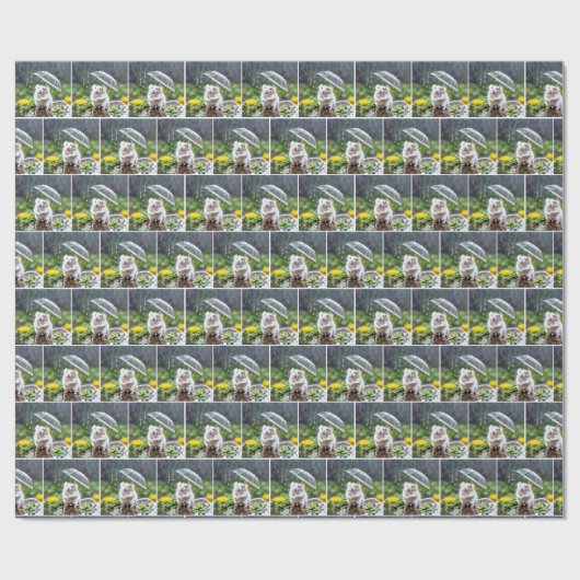 Witte muis met paraplu cadeaupapier (Vlak)