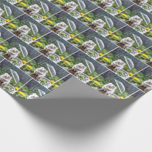 Witte muis met paraplu cadeaupapier (Hoek)