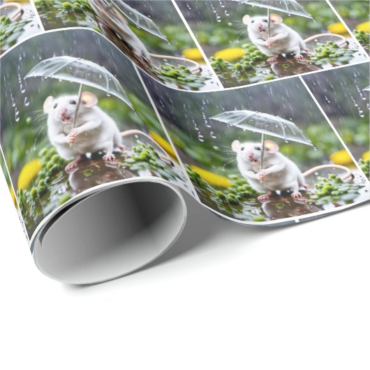 Witte muis met paraplu cadeaupapier (Rol Hoek)