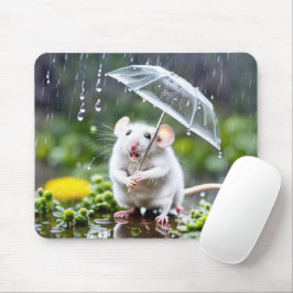 Witte muis onder paraplu muismat