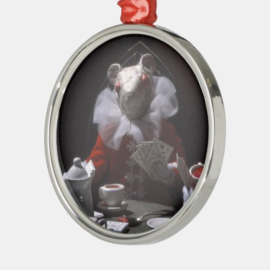 Witte muis van Bloed Thee en Rode String Metalen Ornament (Links)