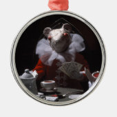Witte muis van Bloed Thee en Rode String Metalen Ornament (Voorkant)