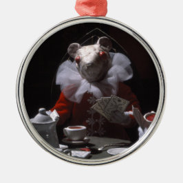 Witte muis van Bloed Thee en Rode String Metalen Ornament